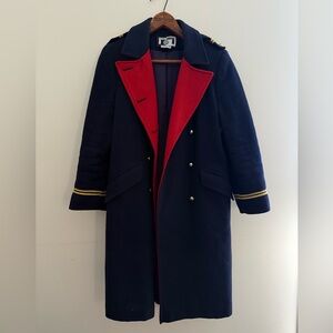 Vintage Navy and Red Double-Breasted Military Coat